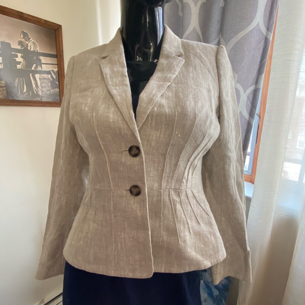 Hobbs London Dress Blazer Jacket Womens US 6 100% Linen Beige